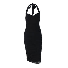 Ruched self tie ruched backless midi dress