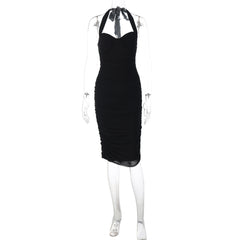 Ruched self tie ruched backless midi dress