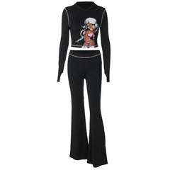 Long sleeve hoodie pattern zip-up pant set