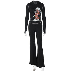 Long sleeve hoodie pattern zip-up pant set