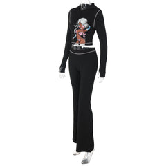 Long sleeve hoodie pattern zip-up pant set