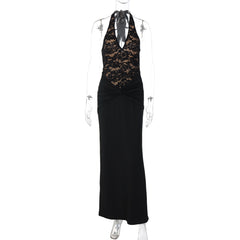 Halter v neck backless ruched maxi dress
