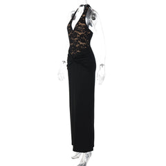 Halter v neck backless ruched maxi dress