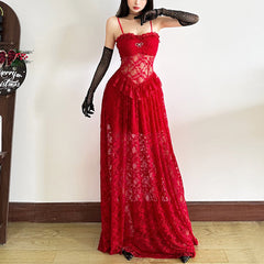 Lace hem bowknot solid cami maxi dress