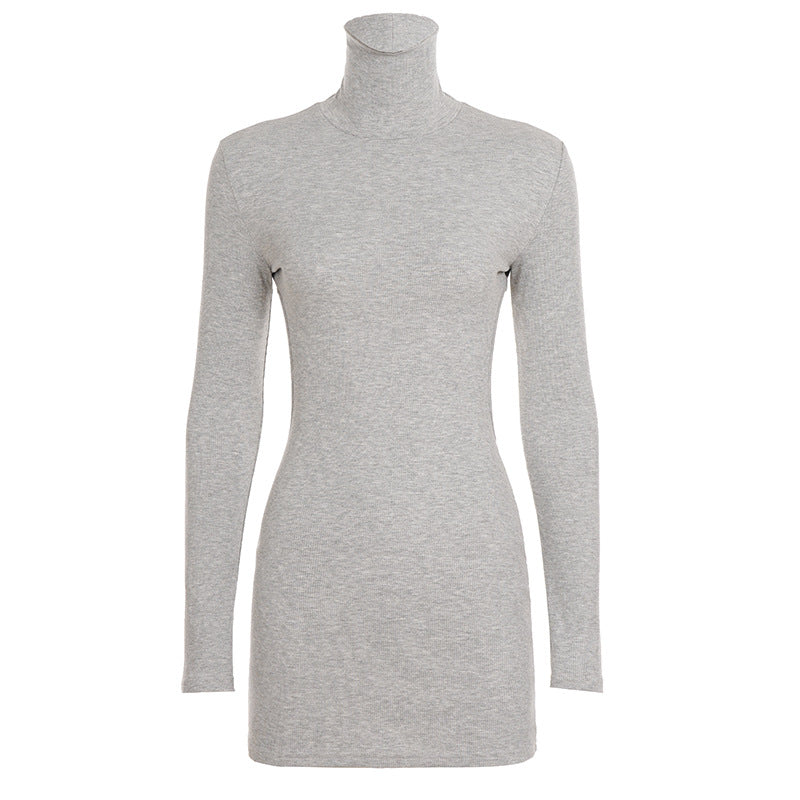 Ribbed high neck long sleeve backless mini dress