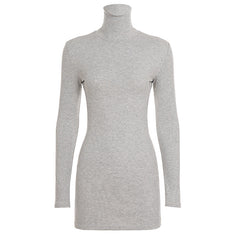 Ribbed high neck long sleeve backless mini dress