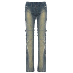 Zip-up pocket low rise straight leg pant