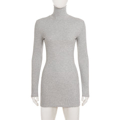 Ribbed high neck long sleeve backless mini dress