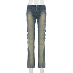 Zip-up pocket low rise straight leg pant