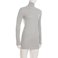 Ribbed high neck long sleeve backless mini dress