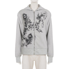 Long sleeve hoodie zip-up abstract top