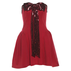 Bowknot glitter ruched tube mini dress