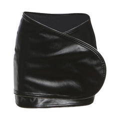 Irregular PU leather velcro mini skirt