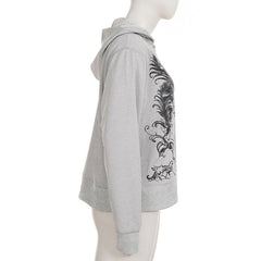 Long sleeve hoodie zip-up abstract top
