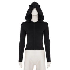 Hoodie long sleeve zip-up solid top