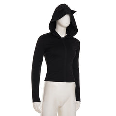 Hoodie long sleeve zip-up solid top