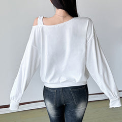 Irregular long sleeve letter pattern self tie top