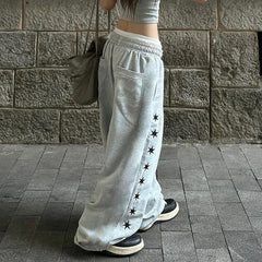 Drawstring stars pattern low cut wide leg pant