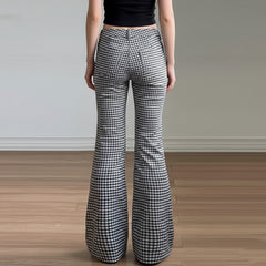Plaid button low rise wide leg pant