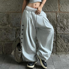 Drawstring stars pattern low cut wide leg pant