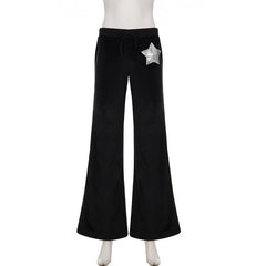 Drawstring velvet glitter star pattern wide leg pant