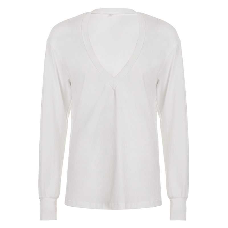 Deep v neck long sleeve solid top