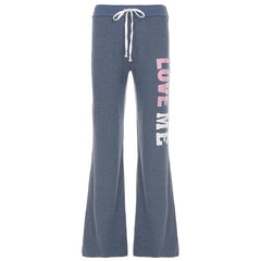 Drawstring letter pattern low rise straight leg pant