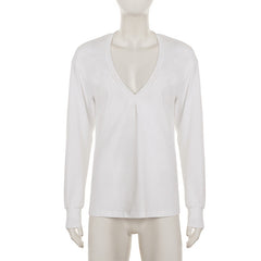 Deep v neck long sleeve solid top