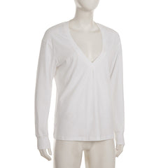 Deep v neck long sleeve solid top