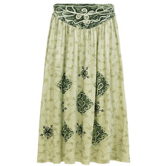 Ruched velvet print contrast midi skirt