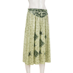 Ruched velvet print contrast midi skirt