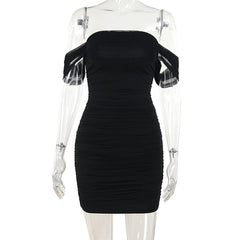 Off shoulder ruched solid tube mini dress
