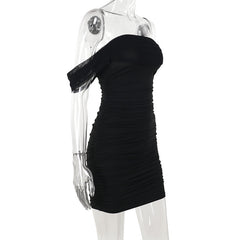 Off shoulder ruched solid tube mini dress