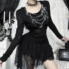 Long sleeve hoodie irregular chain pattern mini dress