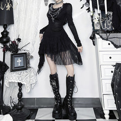 Long sleeve hoodie irregular chain pattern mini dress