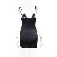 Lace hem v neck backless cami mini dress