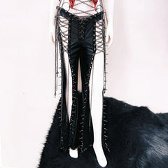 Metal chain hollow out rivet applique cut out top