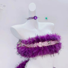 Fluffy skull applique tube mini skirt set