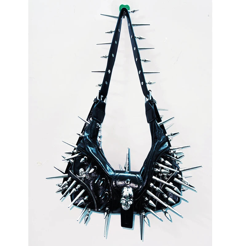 Skull applique PU leather rivet crossbody purses bag