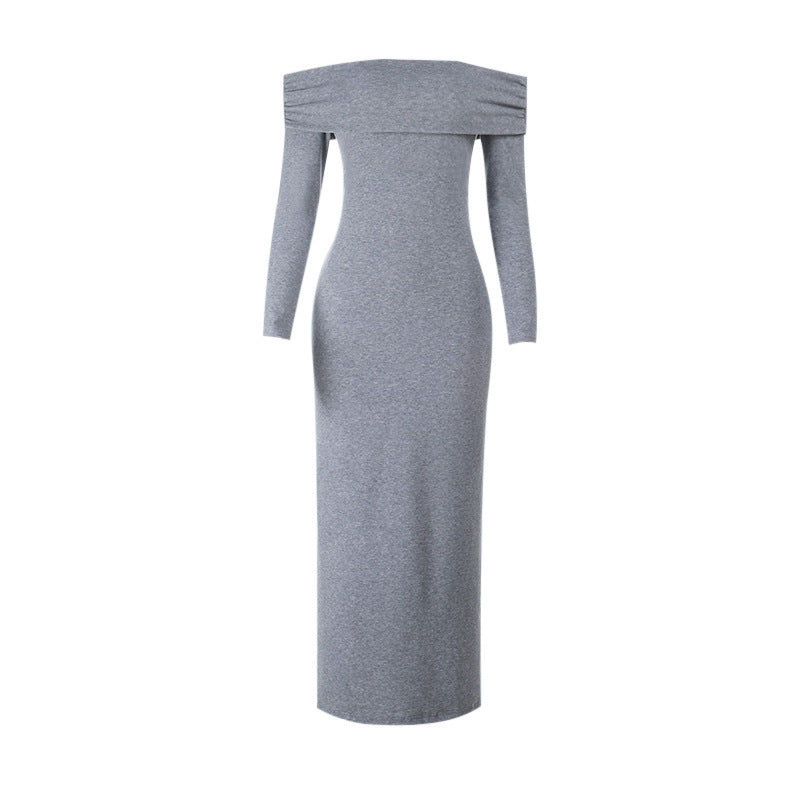 Off shoulder long sleeve solid maxi dress