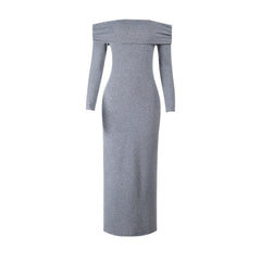Off shoulder long sleeve solid maxi dress
