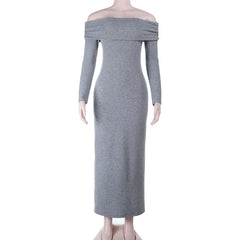 Off shoulder long sleeve solid maxi dress