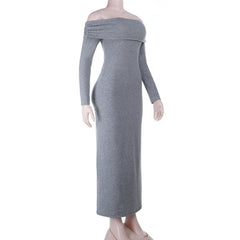 Off shoulder long sleeve solid maxi dress