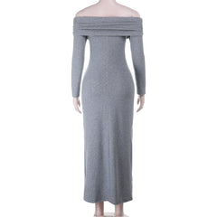 Off shoulder long sleeve solid maxi dress
