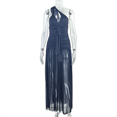 One shoulder ruched irregular slit maxi dress