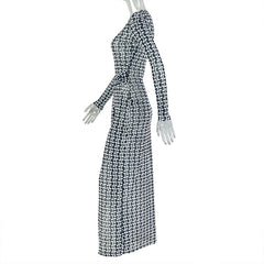 Long sleeve crewneck slit mesh maxi dress