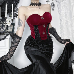 Sweetheart neck spider applique velvet tube top