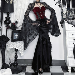 Long flared sleeve lace see through shrug top
