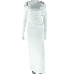 Irregular long sleeve one shoulder maxi dress