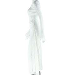 Irregular long sleeve one shoulder maxi dress